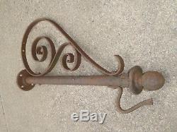 19th C EARLY OLD ORIGINAL WROUGHT IRON TRADE SIGN HOLDER BRACKET ANTIQUE GAS OIL