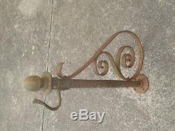 19th C EARLY OLD ORIGINAL WROUGHT IRON TRADE SIGN HOLDER BRACKET ANTIQUE GAS OIL