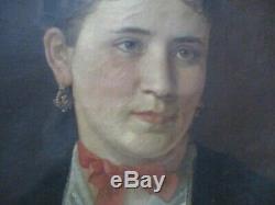 19th Century Old Masterful Portrait Painting Signed Antique Pretty Woman Model