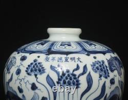 29CM Xuande Old Signed Antique Chinese Blue & White Porcelain Vase with fish