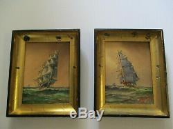 2 Antique Nautical Painting New York Artist Agostino Vincenzi Ships Seascape Old