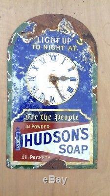 30949 Old Antique Enamel Sign Vintage Shop Advert Metal Hudson's Soap Bicycle