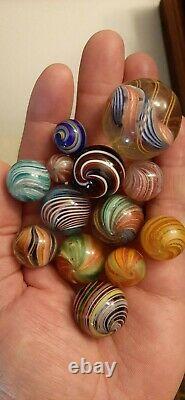 352 Marbles Antique German Amazing Multi Color Onion Skin Lutz Signed Old & New