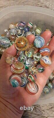 352 Marbles Antique German Amazing Multi Color Onion Skin Lutz Signed Old & New