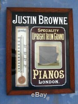 38287 Old Antique Vintage Glass Advert N0t Enamel Sign Browne Pianos London