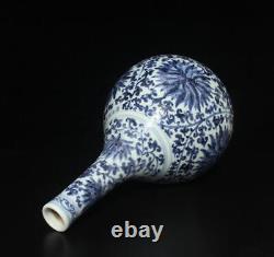 38CM Old Signed Antique Chinese Blue & White Porcelain Vase with flower