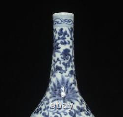 38CM Old Signed Antique Chinese Blue & White Porcelain Vase with flower