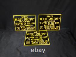 3 NEW OLD STOCK Maine Wildlife Sanctuary Metal Sign No Hunting Trapping Firearms