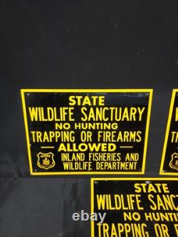 3 NEW OLD STOCK Maine Wildlife Sanctuary Metal Sign No Hunting Trapping Firearms