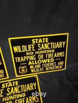3 NEW OLD STOCK Maine Wildlife Sanctuary Metal Sign No Hunting Trapping Firearms
