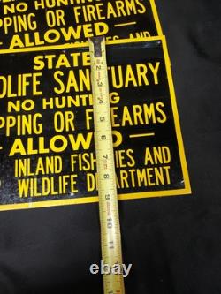 3 NEW OLD STOCK Maine Wildlife Sanctuary Metal Sign No Hunting Trapping Firearms