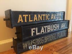 3 Vintage Brooklyn NY Traction Trolley Car Train Old Antique Wood Station Sign's