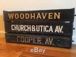 3 Vintage Brooklyn NY Traction Trolley Car Train Old Antique Wood Station Sign's