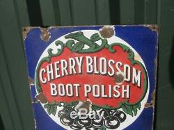 41525 Old Vintage Antique Enamel Sign Shop Advert Cherry Blossom Boot Polish Tin