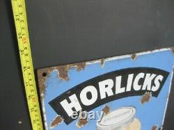 46017 Old Vintage Antique Enamel Sign Shop Advert Horlick's Food Tin Packet