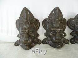 4 Antique French Cast Iron Lion Head Feets- Old Coal Stove Feets Signed Martin