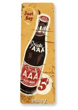 AAA ROOT BEER TIN SIGN COLD BREWED OLD FASHIONED JUST SAY TRIPLE SODA 6x18 inch