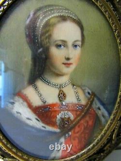 ANTIQUE 1800's FRENCH LADY PORTRAIT MINIATURE PAINTING SIGNED NATTIER OLD FRAME