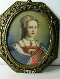ANTIQUE 1800's FRENCH LADY PORTRAIT MINIATURE PAINTING SIGNED NATTIER OLD FRAME
