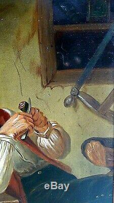 ANTIQUE DUTCH 19c FLEMISH OIL PAINTING OF A OLD JOINER MAN EATING AT A. TABLE #1