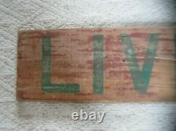 ANTIQUE LARGE 51 WOOD ADVERTISING SIGN LIVERY with OLD RED WASH PAINT