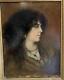 Antique Oil Painting Old French Portrait Of Gypsy Girl 1914 Indistinctly Signed