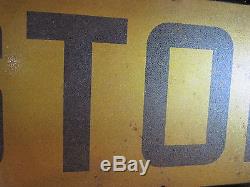 ANTIQUE OLD 1930s-40s DOUBLE SIDED BUS STOP SIGN GROUND GLASS RECTANGULAR YELLOW