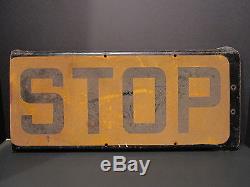 ANTIQUE OLD 1930s-40s DOUBLE SIDED BUS STOP SIGN GROUND GLASS RECTANGULAR YELLOW