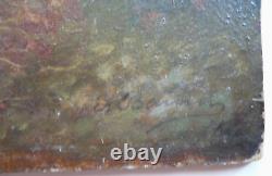 ANTIQUE OLD OIL PAINTING Signed ROMANTIC ROMANCE LANDSCAPE MOUNTAIN CLIFF NATURE