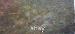 ANTIQUE OLD OIL PAINTING Signed ROMANTIC ROMANCE LANDSCAPE MOUNTAIN CLIFF NATURE