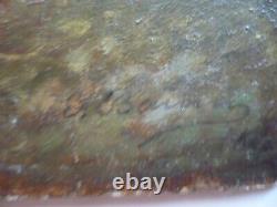 ANTIQUE OLD OIL PAINTING Signed ROMANTIC ROMANCE LANDSCAPE MOUNTAIN CLIFF NATURE