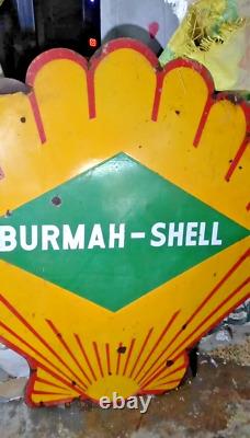 ANTIQUE OLD ORIGINAL BURMAH SHELL DOUBLE SIDED PORCELAIN ENAMEL SIGN BOARD 5ft
