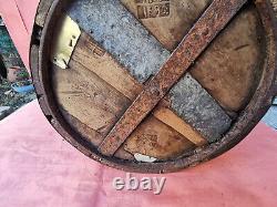 ANTIQUE PRIMITIVE OLD WOODEN ROYAL BOWL MEASURMENT GRAIN FLOUR KRINA signed 1896