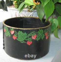 ANTIQUE SIGNED S DOANE SEALED GRAIN MEASURE 2 QT IN OLD BLACK PAINT WithBERRIES