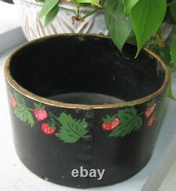 ANTIQUE SIGNED S DOANE SEALED GRAIN MEASURE 2 QT IN OLD BLACK PAINT WithBERRIES
