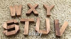 ANTIQUE VINTAGE HAND MADE Wood Block Sign Letters ALPHABET NUMBERS Primitive OLD