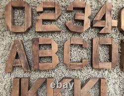 ANTIQUE VINTAGE HAND MADE Wood Block Sign Letters ALPHABET NUMBERS Primitive OLD