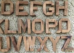 ANTIQUE VINTAGE HAND MADE Wood Block Sign Letters ALPHABET NUMBERS Primitive OLD