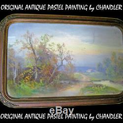 ANTIQUE VINTAGE Old ORIGINAL SIGNED Master PASTEL ART PAINTING Artist CHANDLER