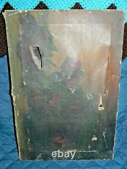 ANTIQUE WOOD FRAME with OLD PAINTING of ROSES 1883/1885 Free Shipping