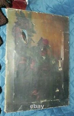 ANTIQUE WOOD FRAME with OLD PAINTING of ROSES 1883/1885 Free Shipping