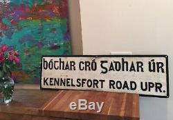 AUTHENTIC Antique Old Irish Road Sign Ireland Gaelic. DUBLIN IRELAND- RARE