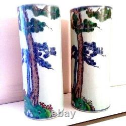 A Pair Of Old Chinese Famille Verte Porcelain Warrior Vases