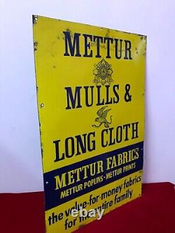 Advt Tin Enamel Porcelain Sign Board Mettur Mulls Long Cloth Antique Vintage Old