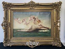 Amazing Antique 19th c. Old Master Oil Painting, Nude Venus & Cupid, Signed