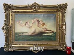 Amazing Antique 19th c. Old Master Oil Painting, Nude Venus & Cupid, Signed