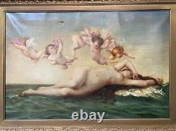 Amazing Antique 19th c. Old Master Oil Painting, Nude Venus & Cupid, Signed