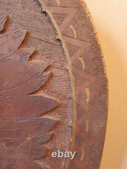 American Indian Chief folk art wooden 1909 signed portrait oval 20-1/2 HUGE old