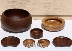Antique 100 Yr Old Large Teak Bowl Treen & Silk Oak Bowl Signed By Walsh