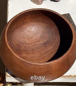Antique 100 Yr Old Large Teak Bowl Treen & Silk Oak Bowl Signed By Walsh